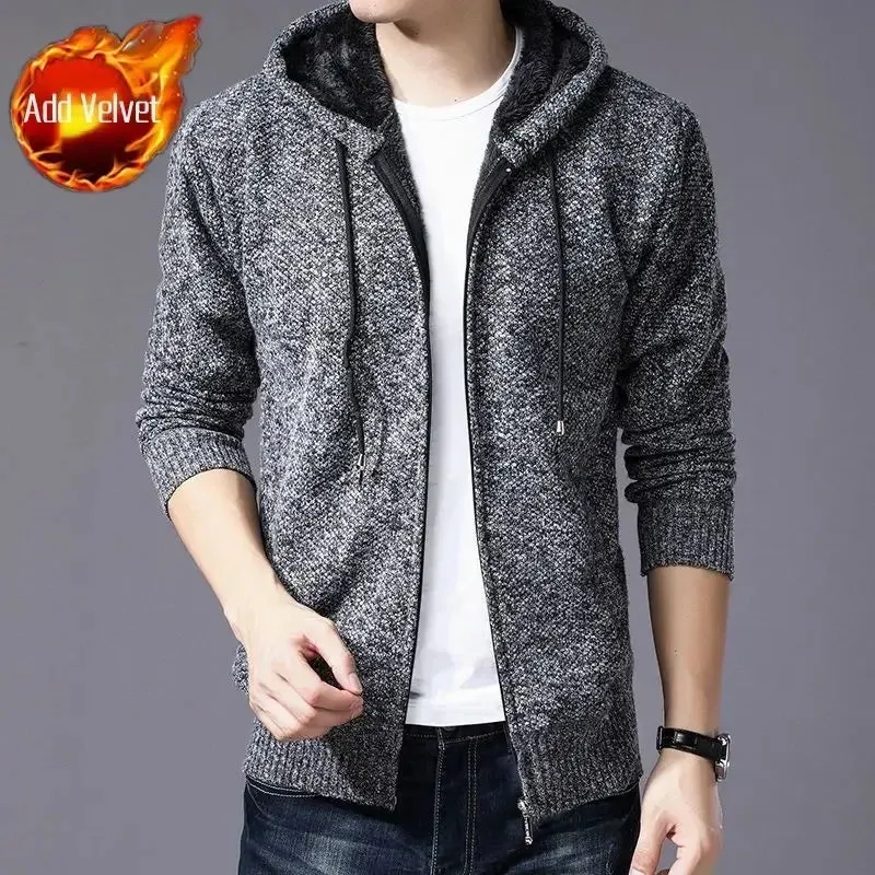 Aidase Knit Sweater Male Zipper Plaid Men's Clothing Cardigan Hoodies Zip-up Thick Winter Red Tops Jumpers Casual Stylish Hot