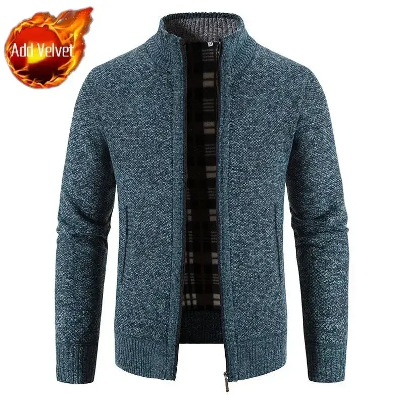 Aidase Knit Sweater Male Zipper Plaid Men's Clothing Cardigan Hoodies Zip-up Thick Winter Red Tops Jumpers Casual Stylish Hot