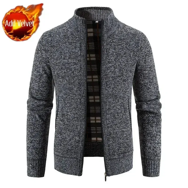 Aidase Knit Sweater Male Zipper Plaid Men's Clothing Cardigan Hoodies Zip-up Thick Winter Red Tops Jumpers Casual Stylish Hot