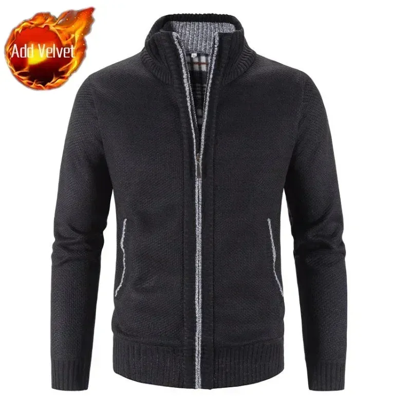 Aidase Knit Sweater Male Zipper Plaid Men's Clothing Cardigan Hoodies Zip-up Thick Winter Red Tops Jumpers Casual Stylish Hot