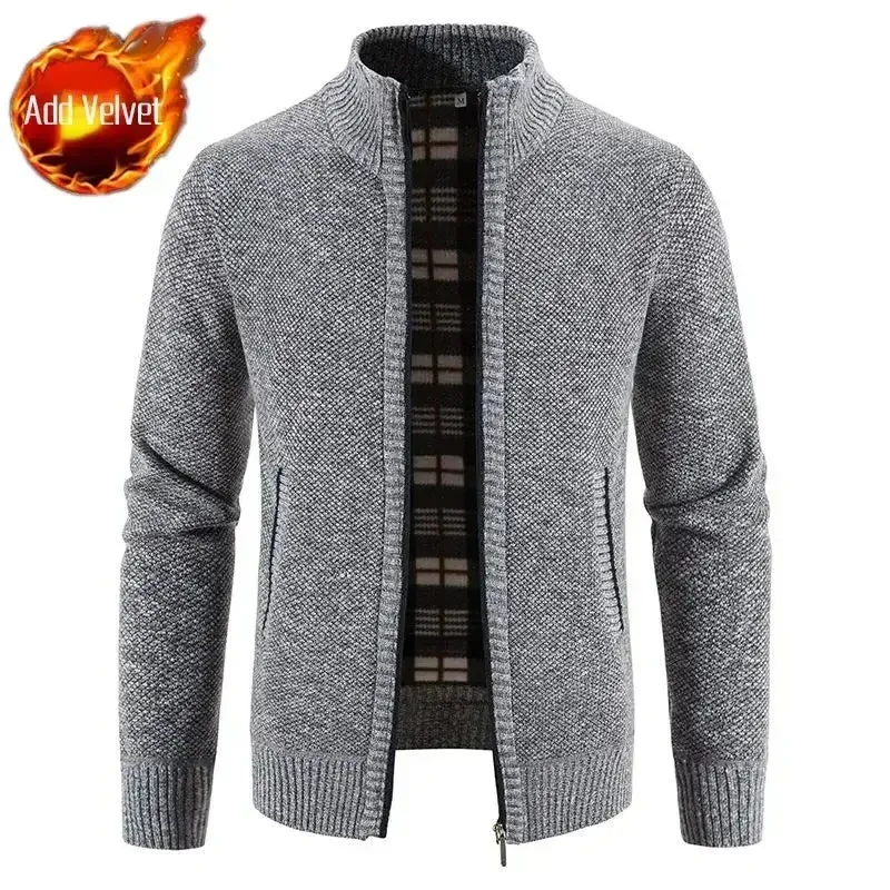 Aidase Knit Sweater Male Zipper Plaid Men's Clothing Cardigan Hoodies Zip-up Thick Winter Red Tops Jumpers Casual Stylish Hot