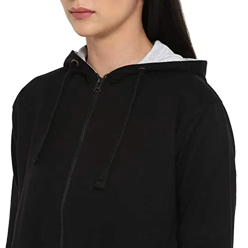 Alan Jones Clothing Women's Solid Cotton Hooded Sweatshirt (WM17-SS01_Black_M)