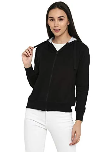 Alan Jones Clothing Women's Solid Cotton Hooded Sweatshirt (WM17-SS01_Black_M)