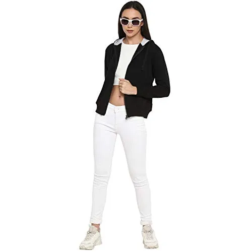 Alan Jones Clothing Women's Solid Cotton Hooded Sweatshirt (WM17-SS01_Black_M)