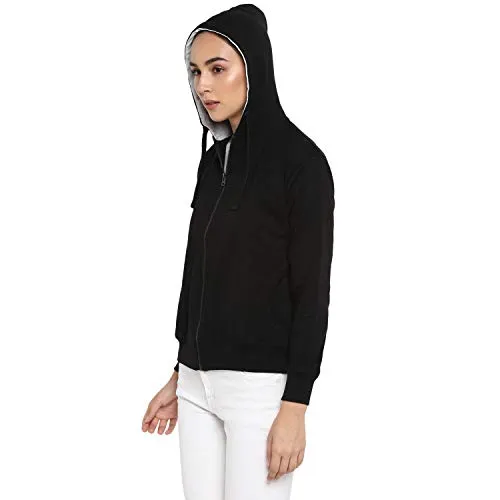 Alan Jones Clothing Women's Solid Cotton Hooded Sweatshirt (WM17-SS01_Black_M)