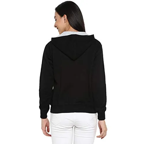 Alan Jones Clothing Women's Solid Cotton Hooded Sweatshirt (WM17-SS01_Black_M)