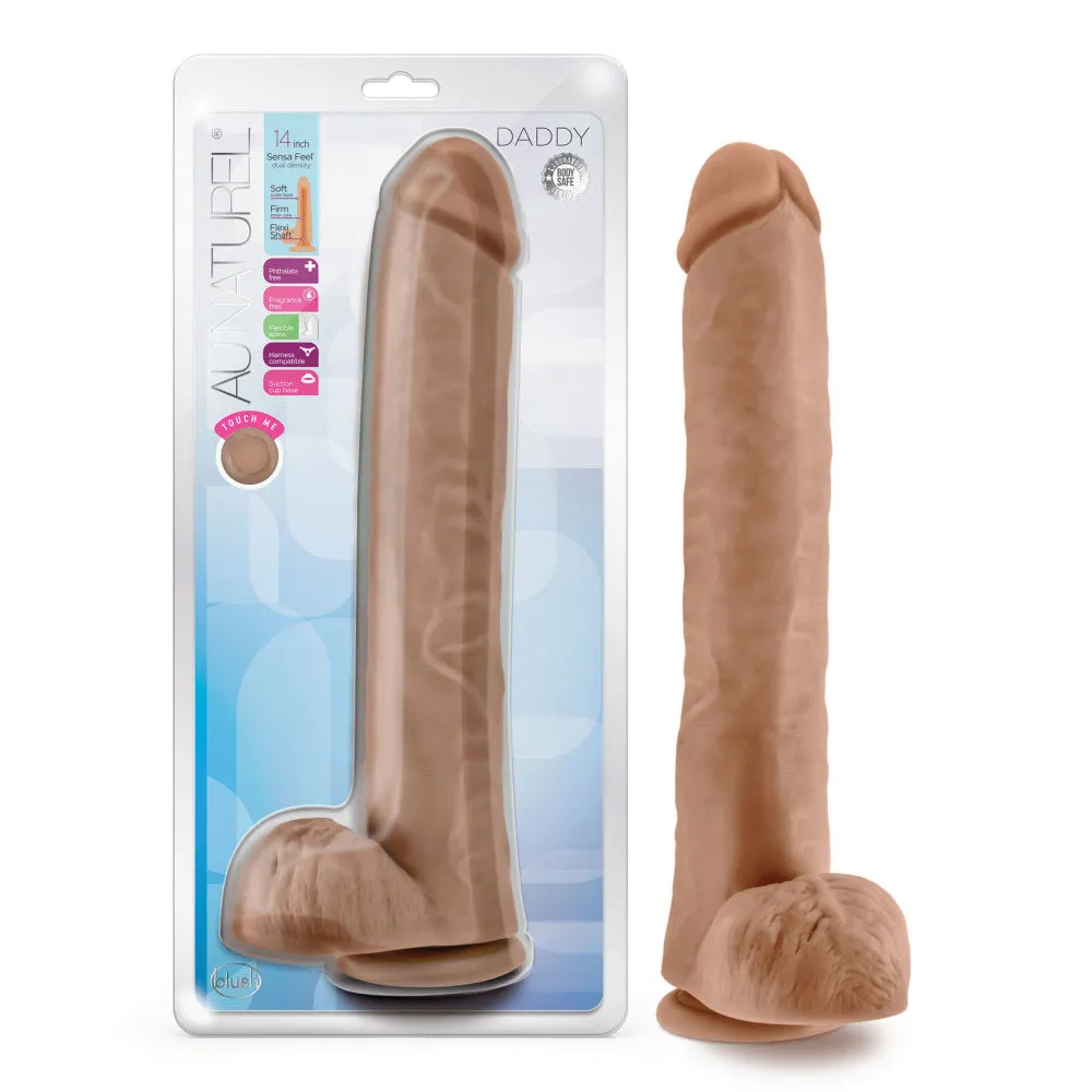 Au Naturel By Blush® | Daddy Realistic Mocha 14-Inch Long Dildo With Balls & Suction Cup Base