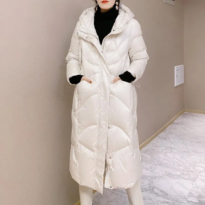 Back to College Joskaa Woman Parkas for Women White Black Cotton Casual Warm 2024 Autumn Winter Fashion Button Long Bubble Coat