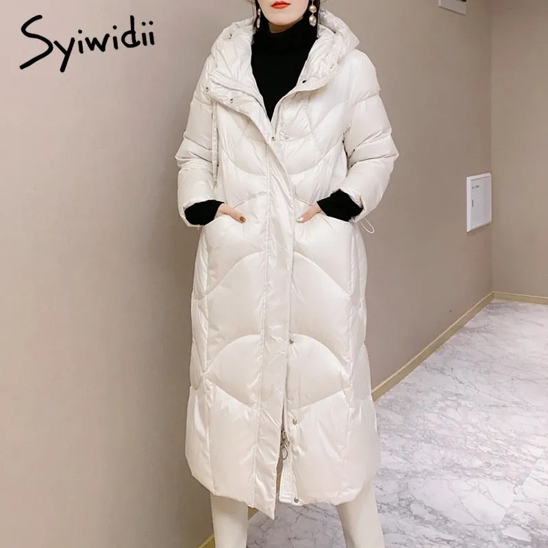 Back to College Joskaa Woman Parkas for Women White Black Cotton Casual Warm 2024 Autumn Winter Fashion Button Long Bubble Coat