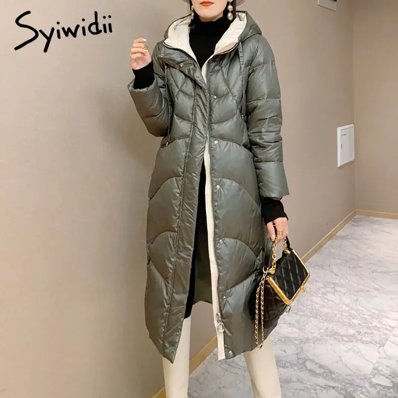 Back to College Joskaa Woman Parkas for Women White Black Cotton Casual Warm 2024 Autumn Winter Fashion Button Long Bubble Coat