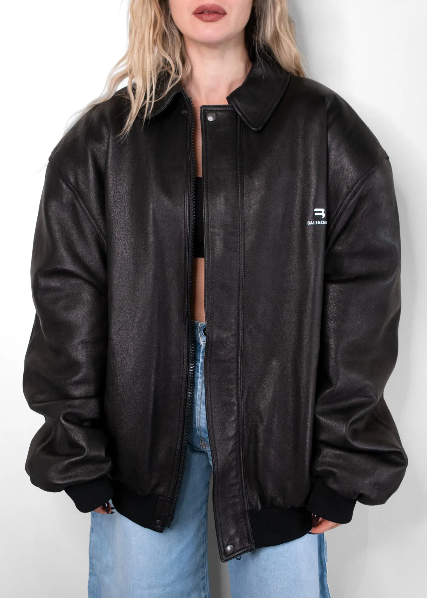 Balenciaga Oversized Leather Bomber Jacket