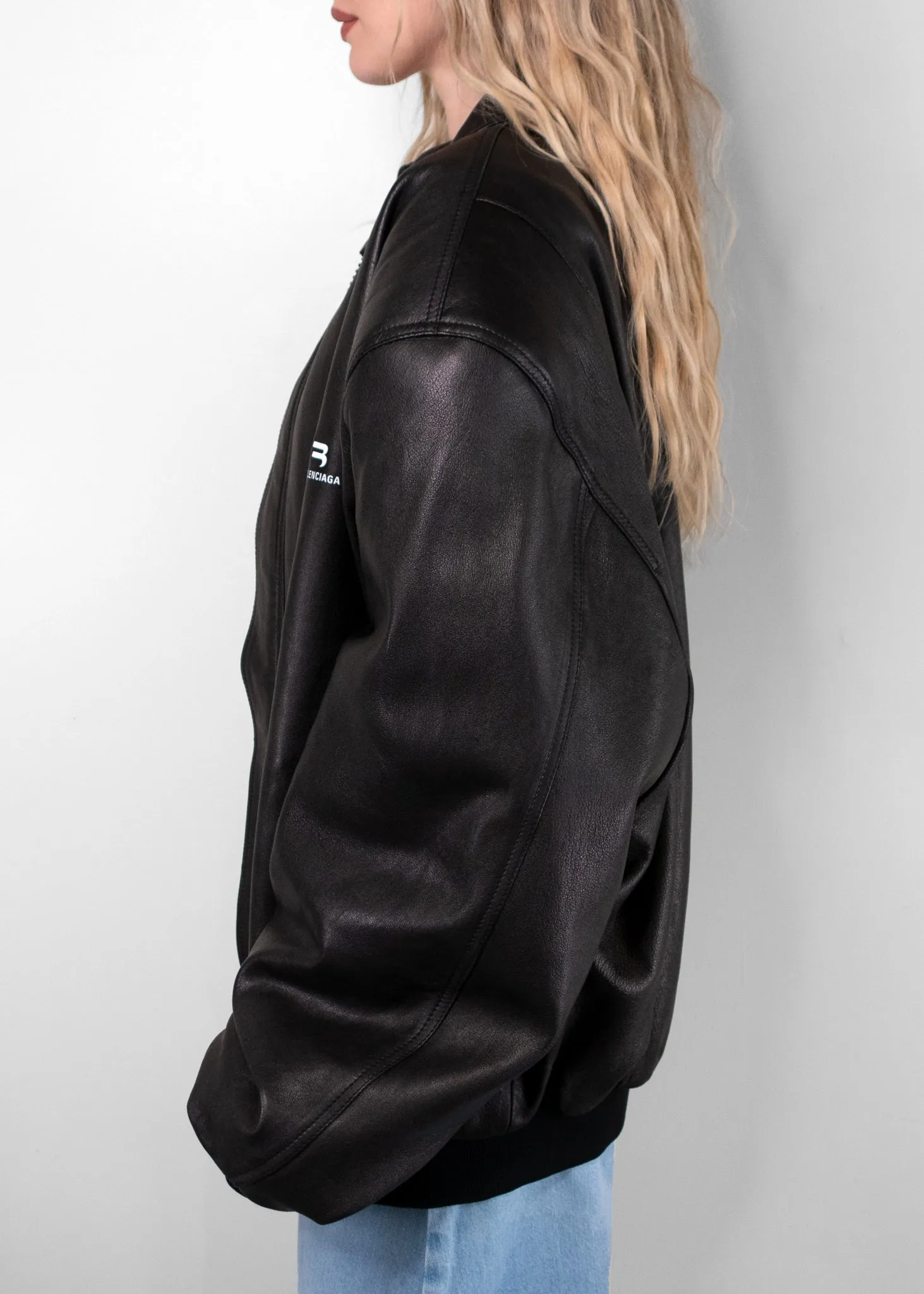 Balenciaga Oversized Leather Bomber Jacket