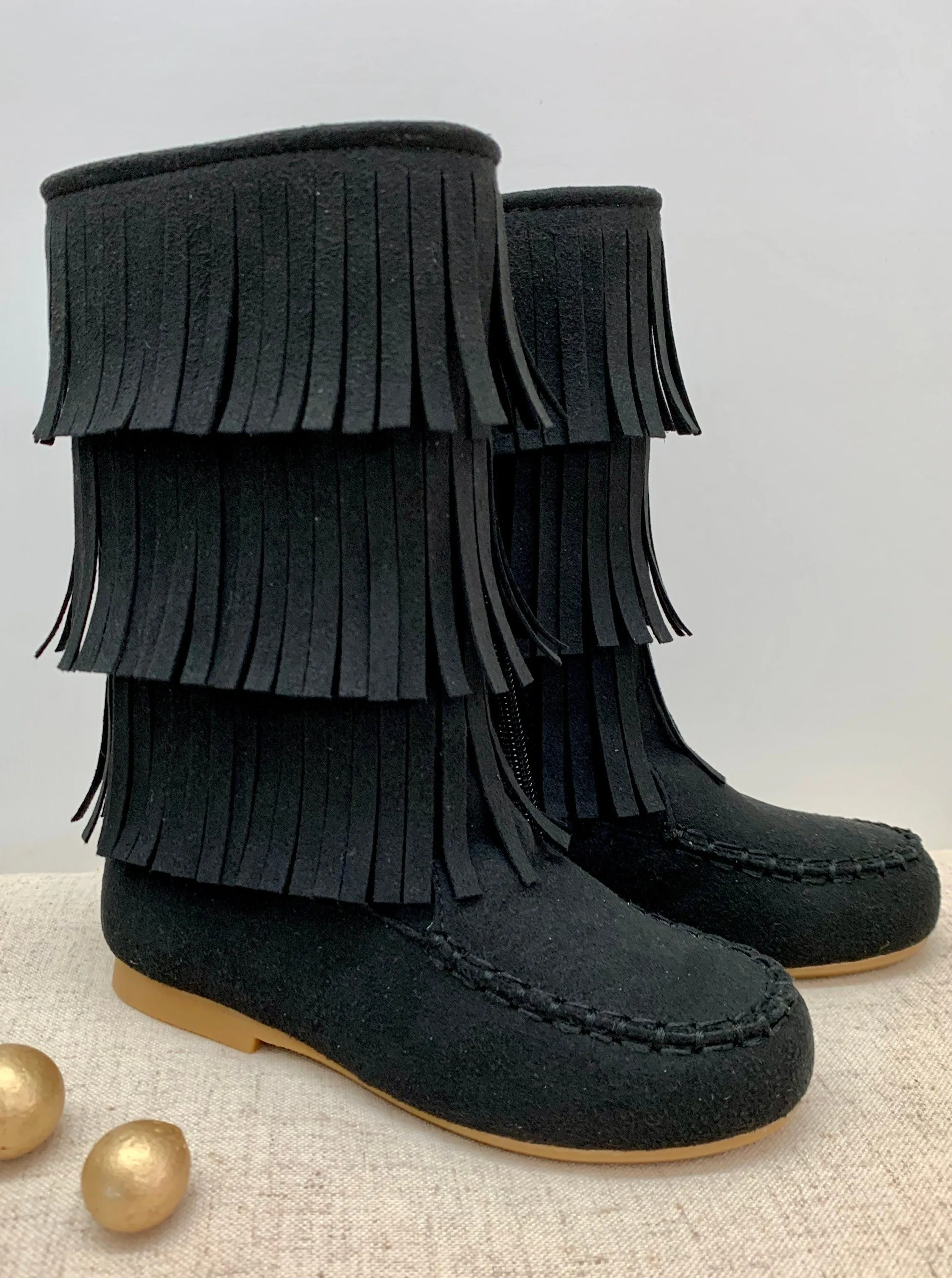 Black Fringe Boots By Liv and Mia