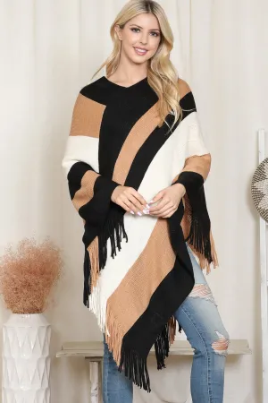 Block Fringe Poncho