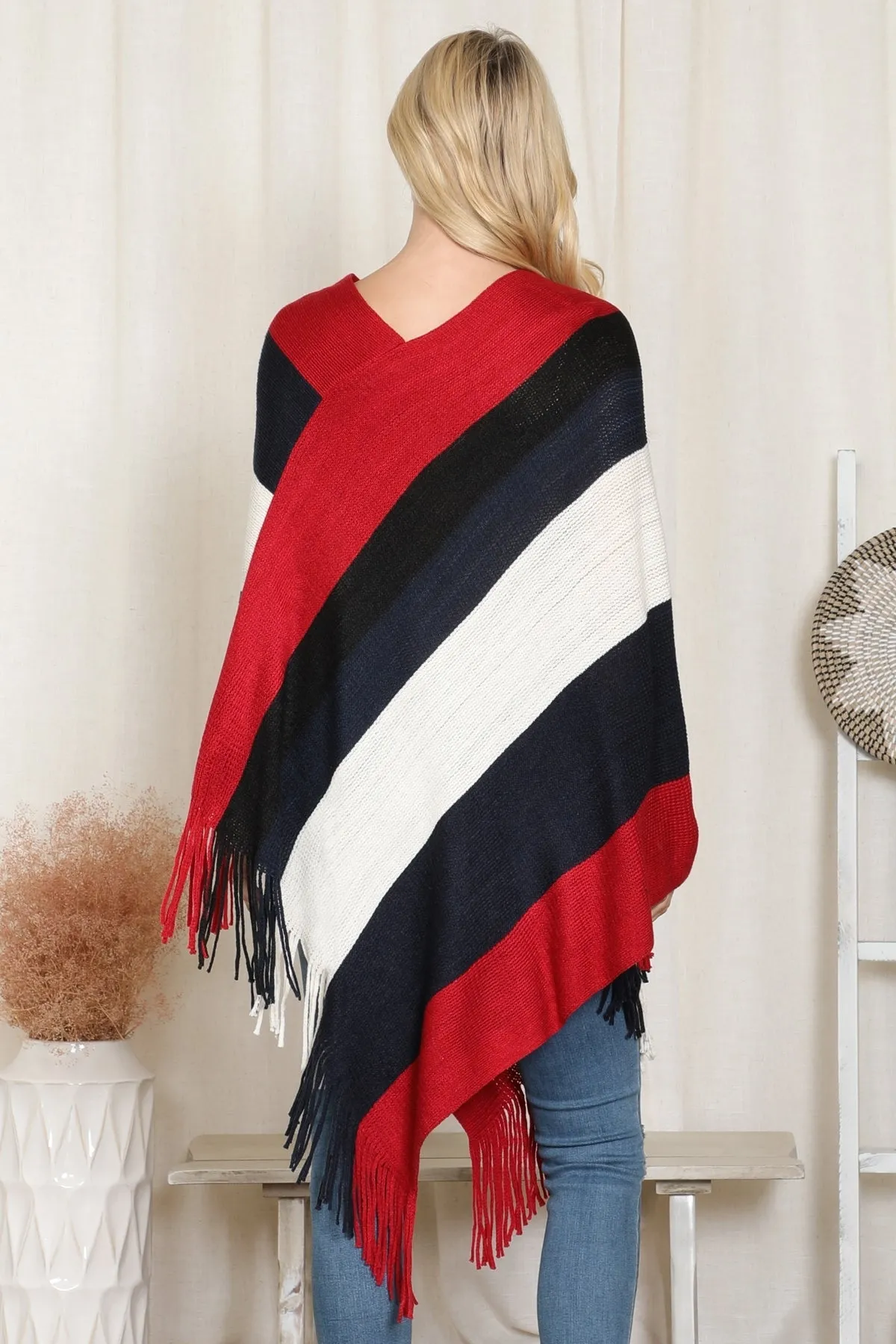 Block Fringe Poncho