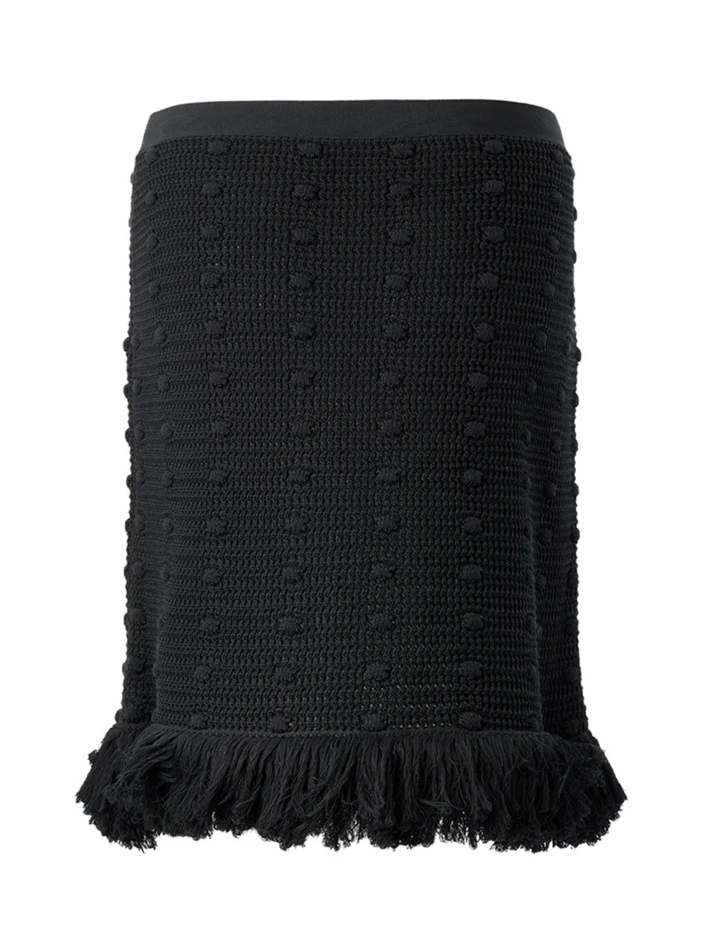 Bottega Veneta Elegant Black Cotton Skirt with Pompom Details