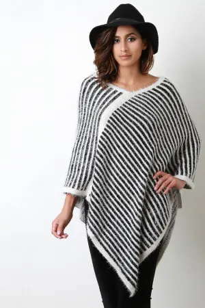 Brushed Loose Knit Striped Poncho