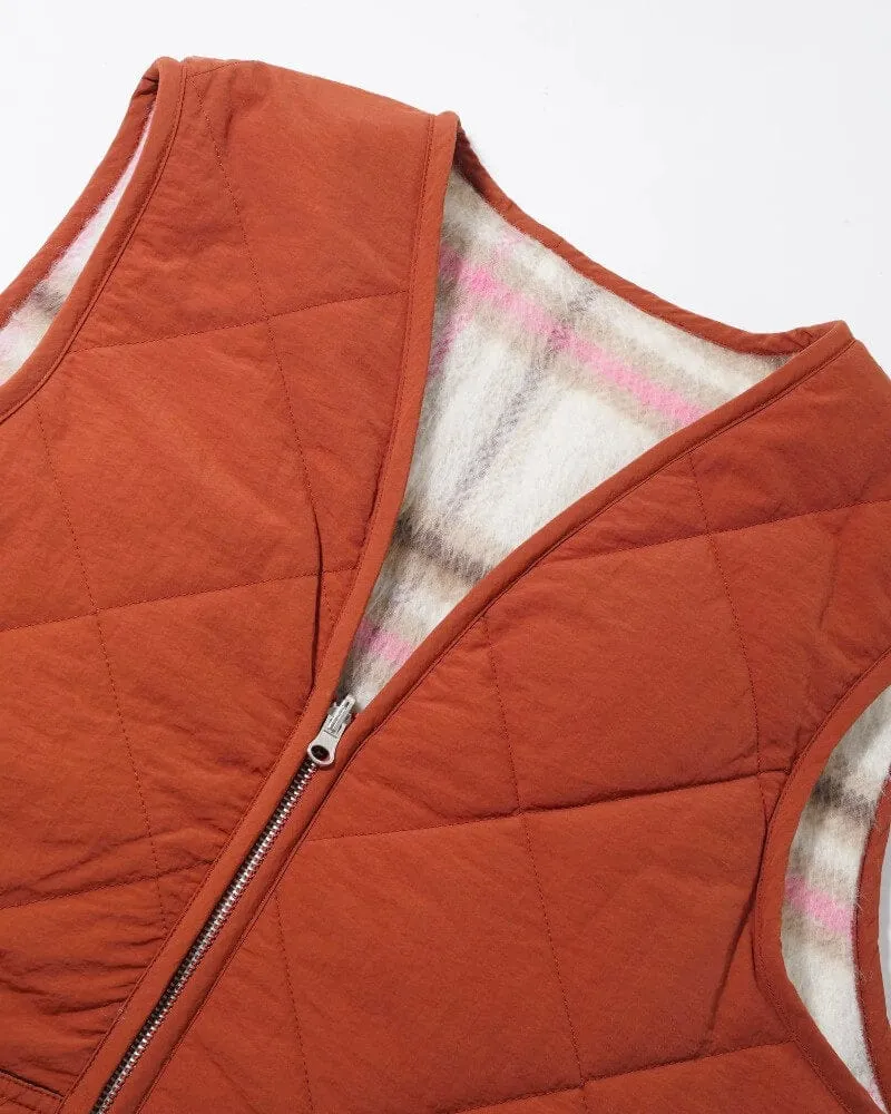 Butter Goods Reversible Hairy Plaid Vest Brown Pink