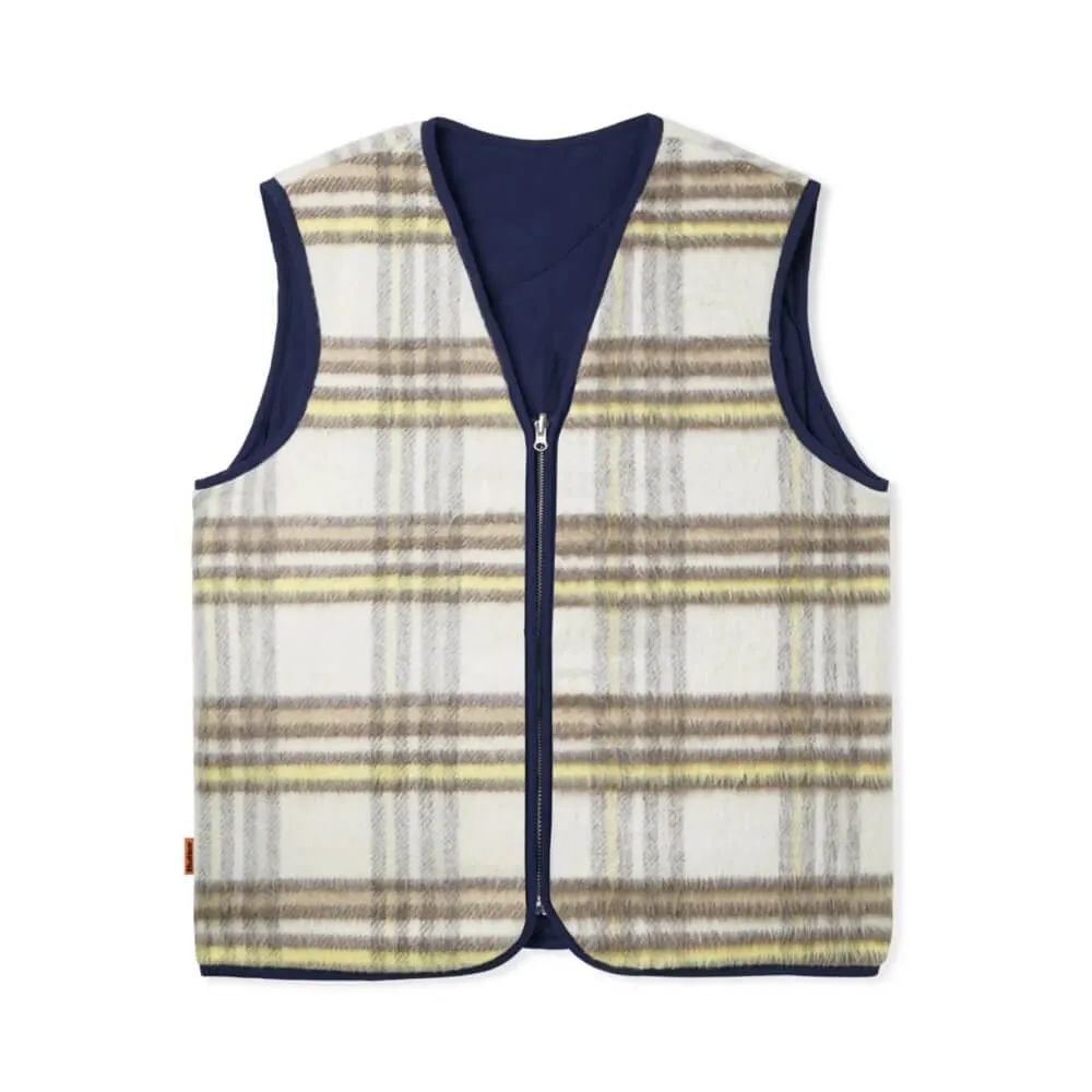 Butter Goods Reversible Hairy Plaid Vest Navy Wheat