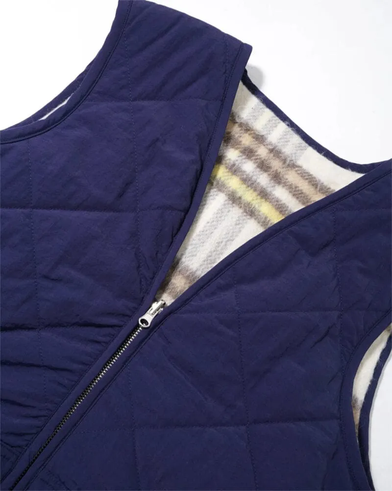 Butter Goods Reversible Hairy Plaid Vest Navy Wheat