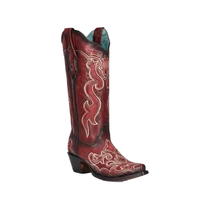 Corral Boots Women's  Burnished Red Embroidered Snip Toe Boot