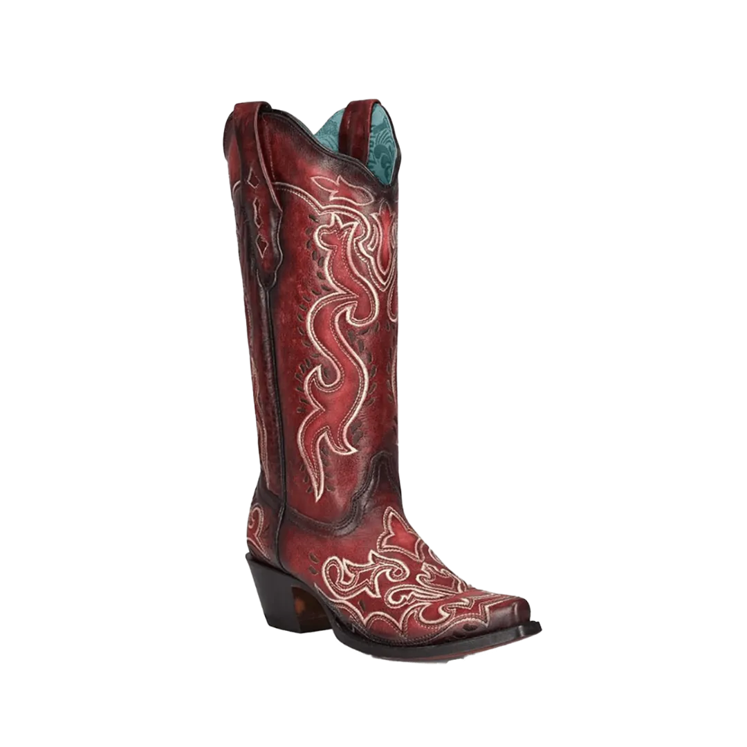 Corral Boots Women's  Burnished Red Embroidered Snip Toe Boot