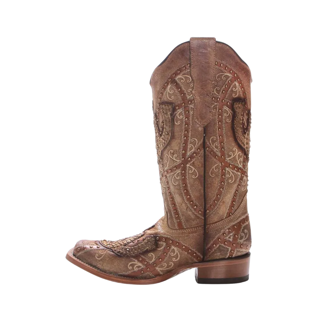 Corral Women's Studded Horseshoe Cowboy Brown Boots