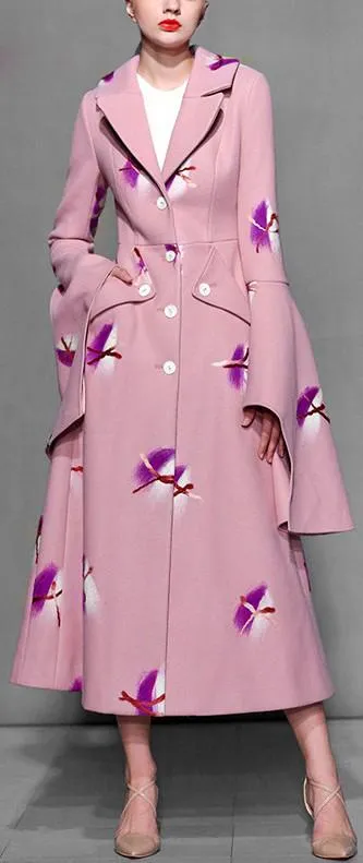 Flared-Sleeve Printed Single-Breasted Coat