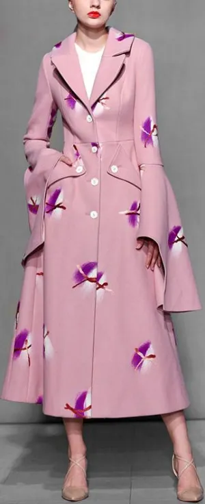 Flared-Sleeve Printed Single-Breasted Coat