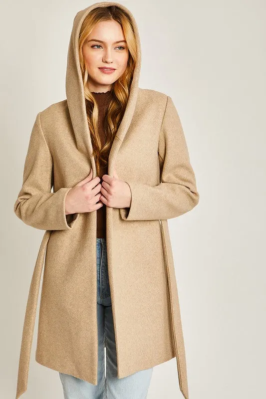 FLEECE BELTED HOODED JACKET