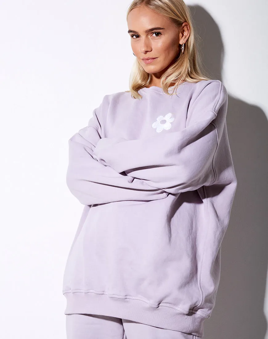 Glo Sweatshirt in Pastel Lilac Daisy Embro