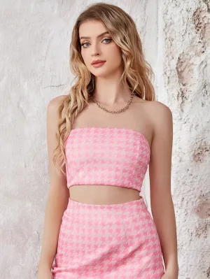 Houndstooth Print Tube Top