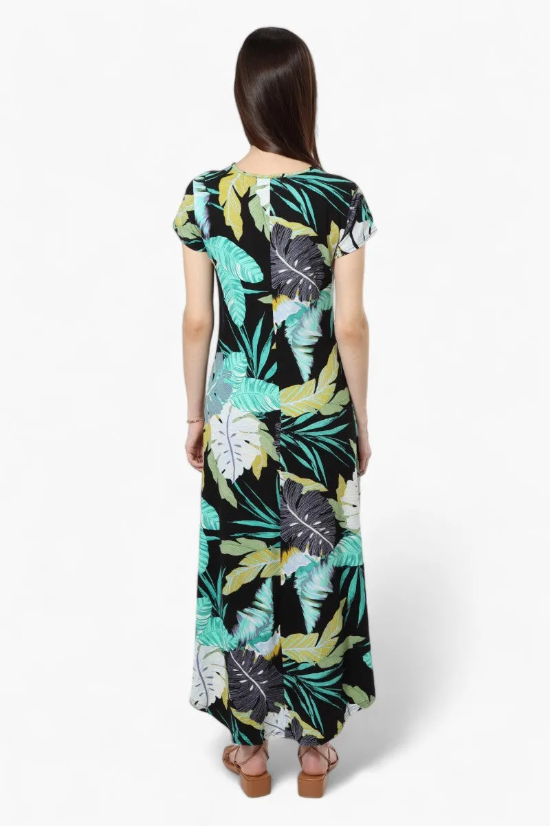 International INC Company Leaf Pattern High Low Maxi Dress - Black