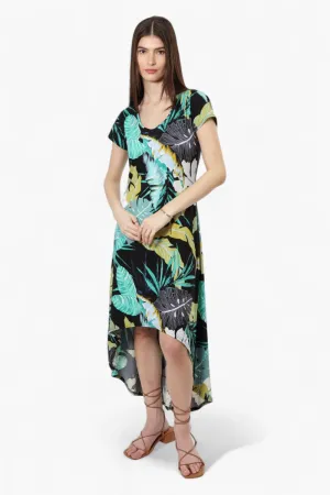 International INC Company Leaf Pattern High Low Maxi Dress - Black