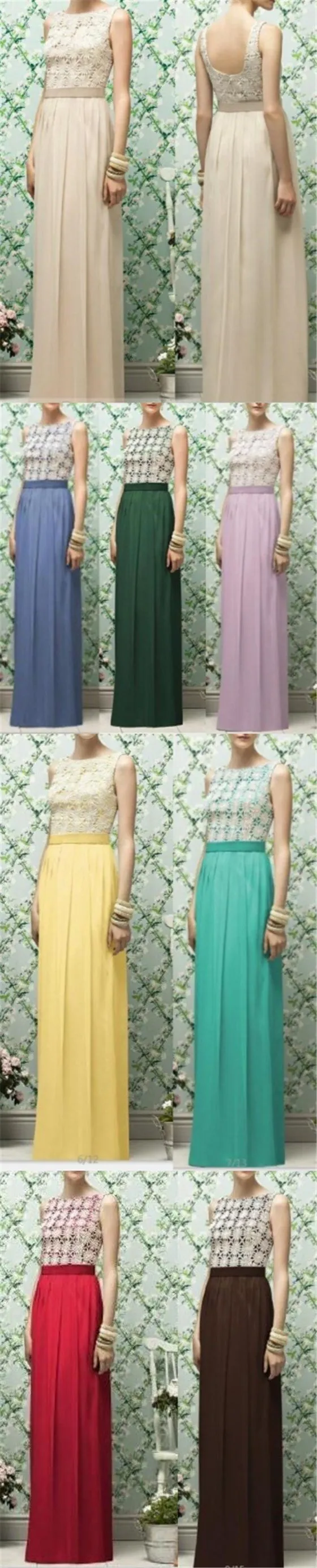 Long Yellow Chiffon Cheap Sleeveless Lace Top Simple Bridesmaid Dresses, PD0263