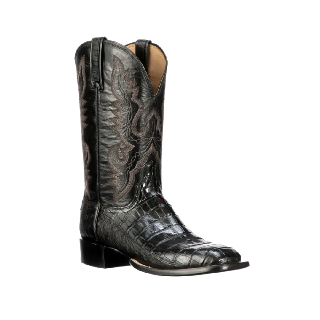 Lucchese Men's Trent Black Belly Caiman & Smooth Ostrich Boots