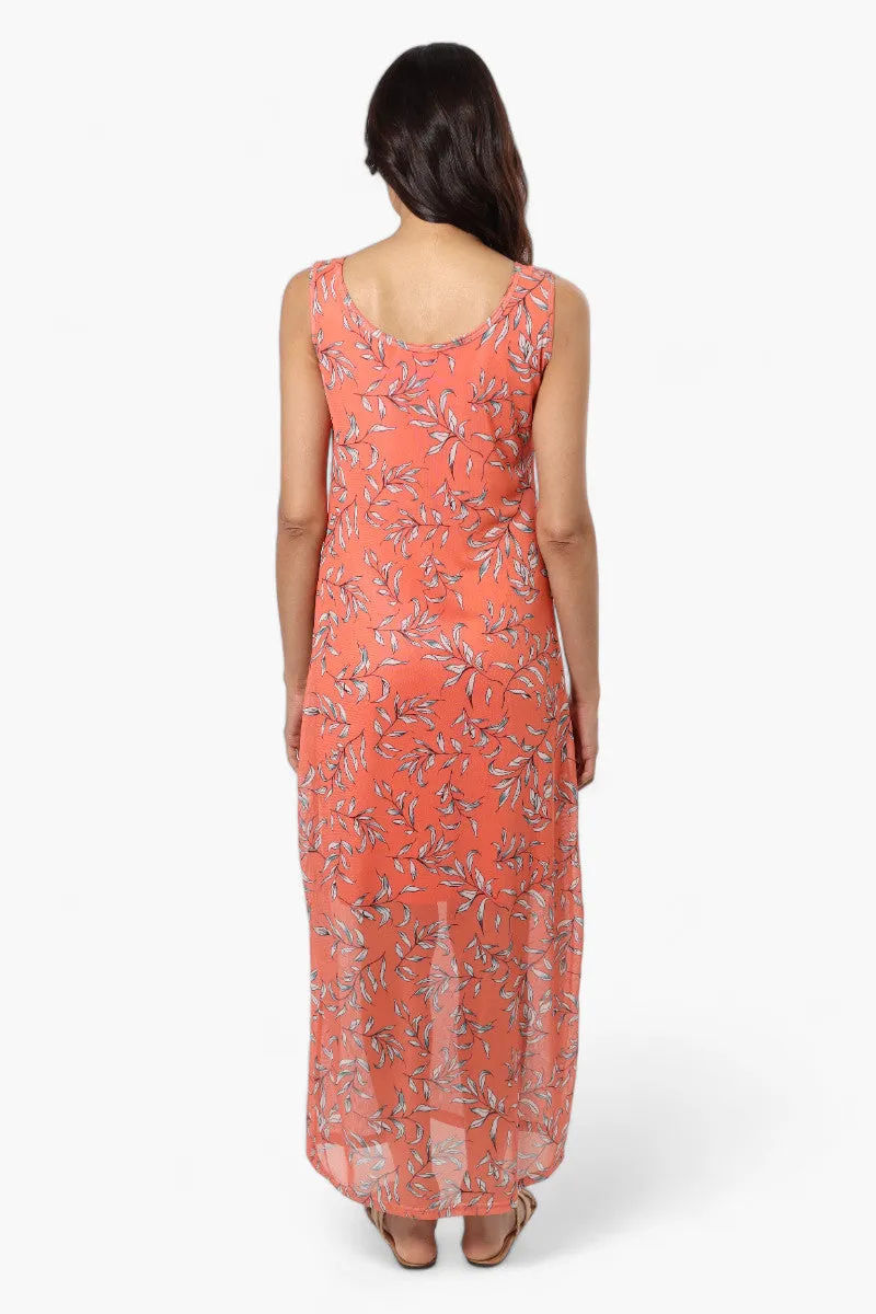 Majora Leaf Pattern Mesh Maxi Dress - Pink