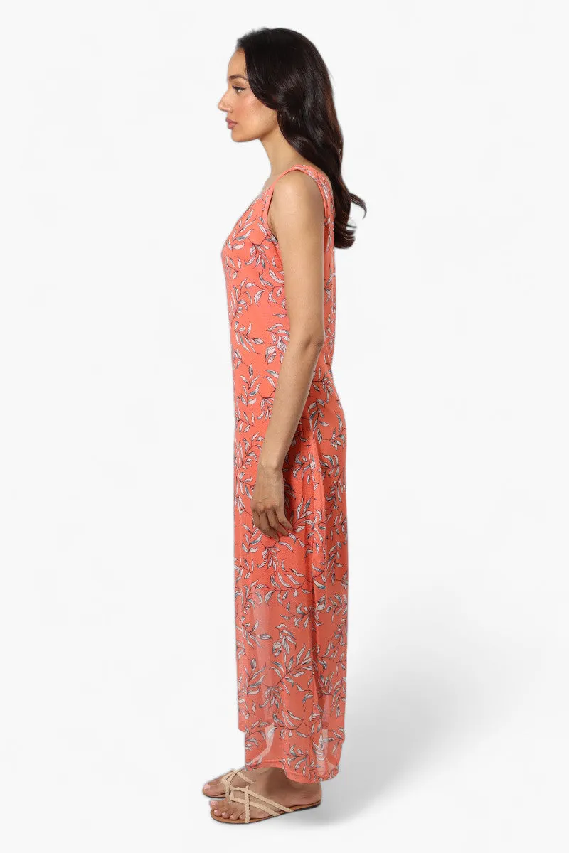 Majora Leaf Pattern Mesh Maxi Dress - Pink