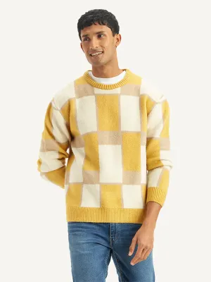 Men's Geometric Yellow Crew Neck Sweater