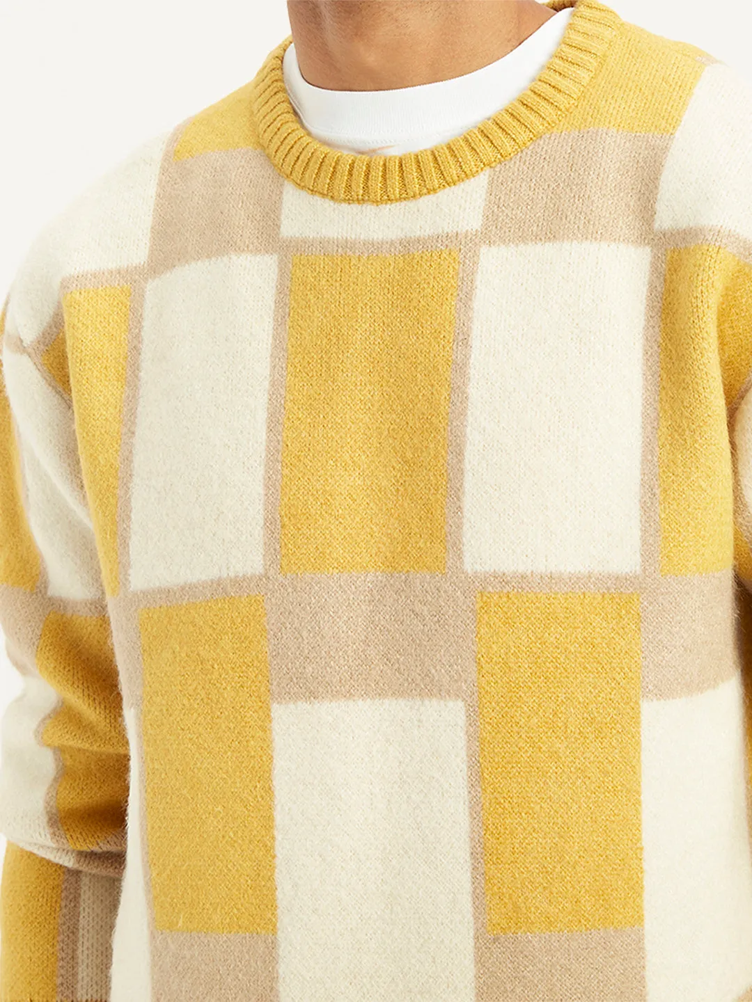 Men's Geometric Yellow Crew Neck Sweater