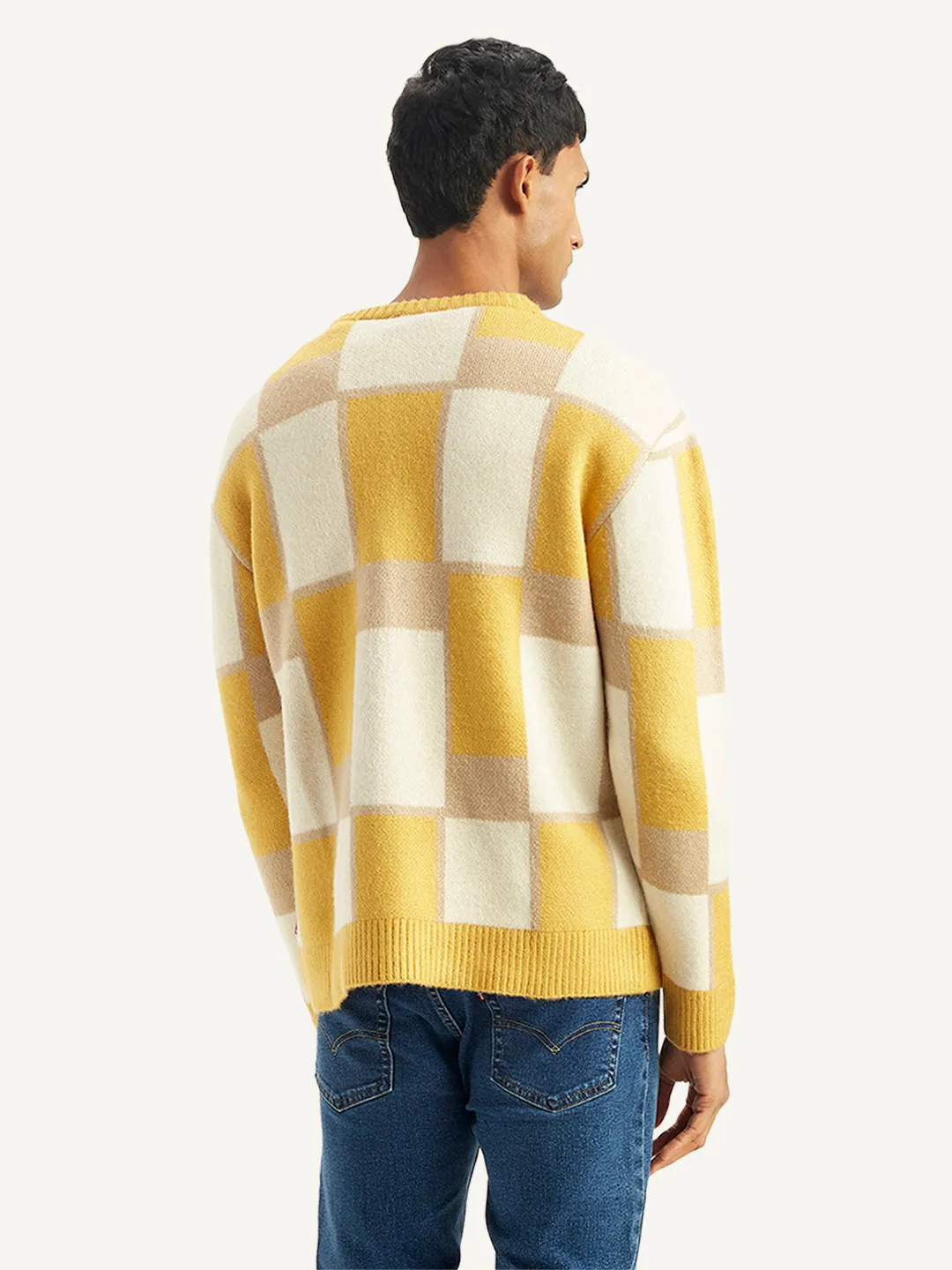 Men's Geometric Yellow Crew Neck Sweater