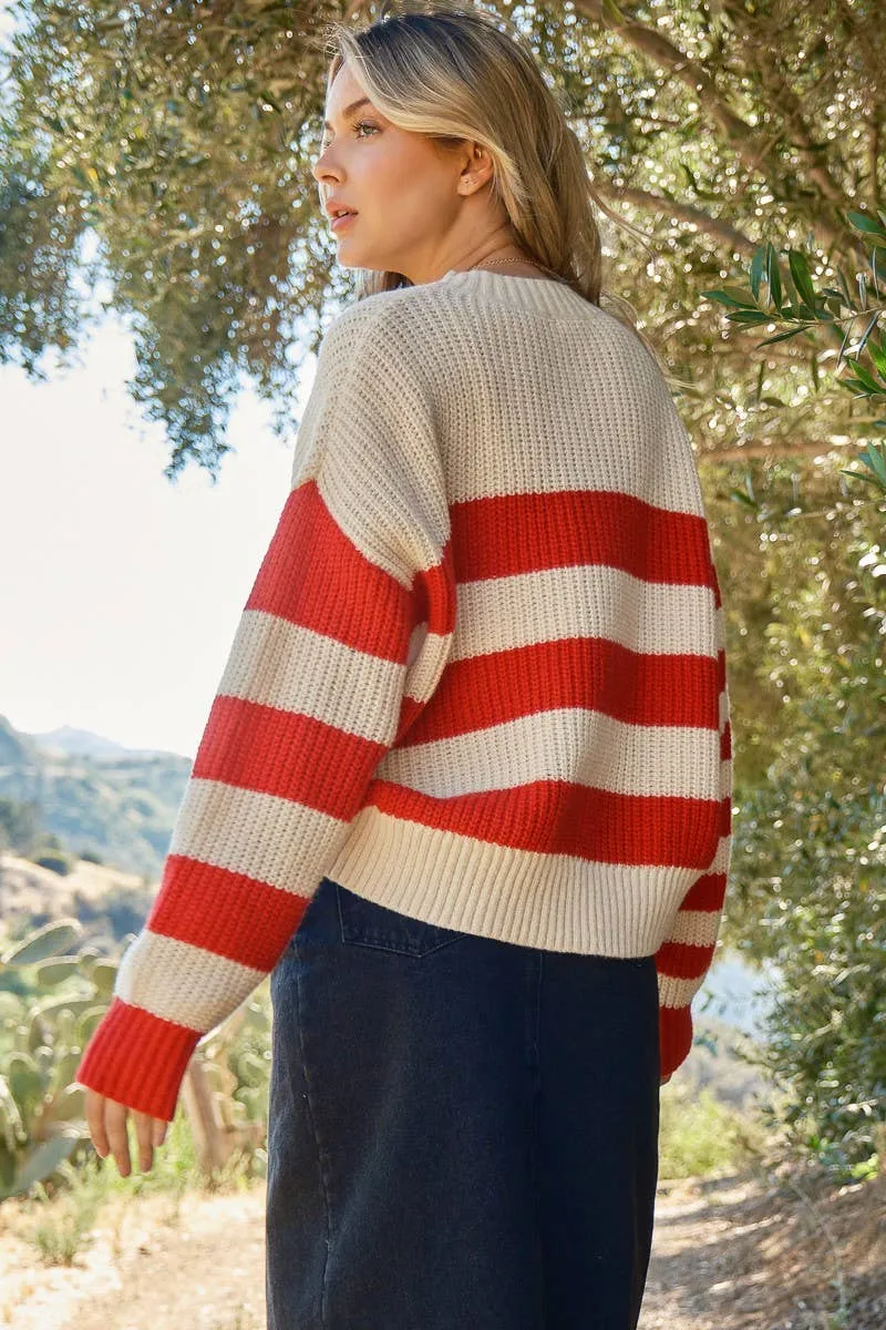 Molly Oversized Stripe Knit Sweater with Pocket