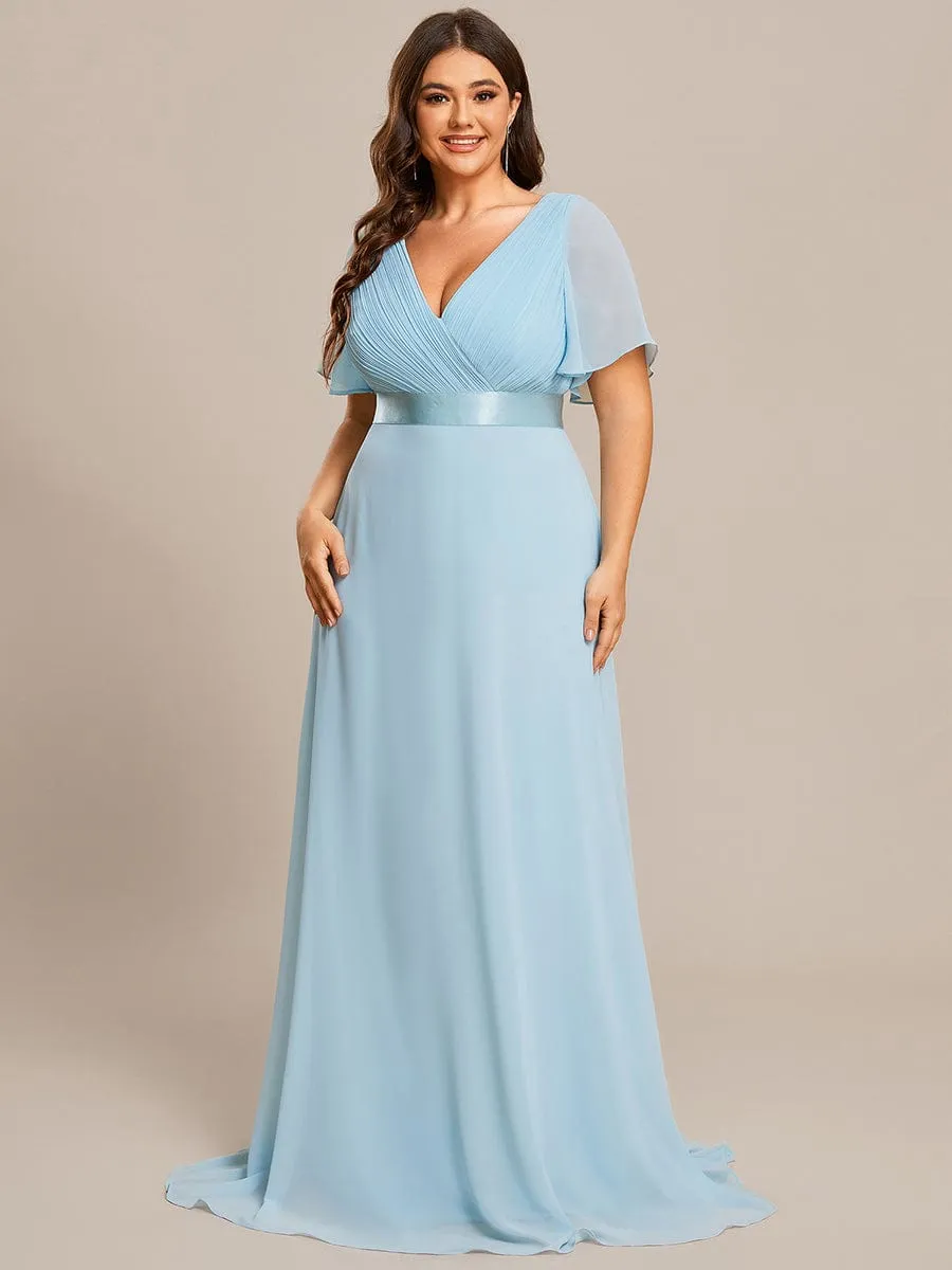 Monica | Plus Size Simple Empire Waist Flutter Sleeve Evening Dress