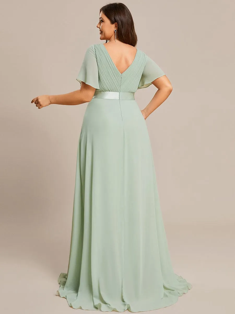 Monica | Plus Size Simple Empire Waist Flutter Sleeve Evening Dress