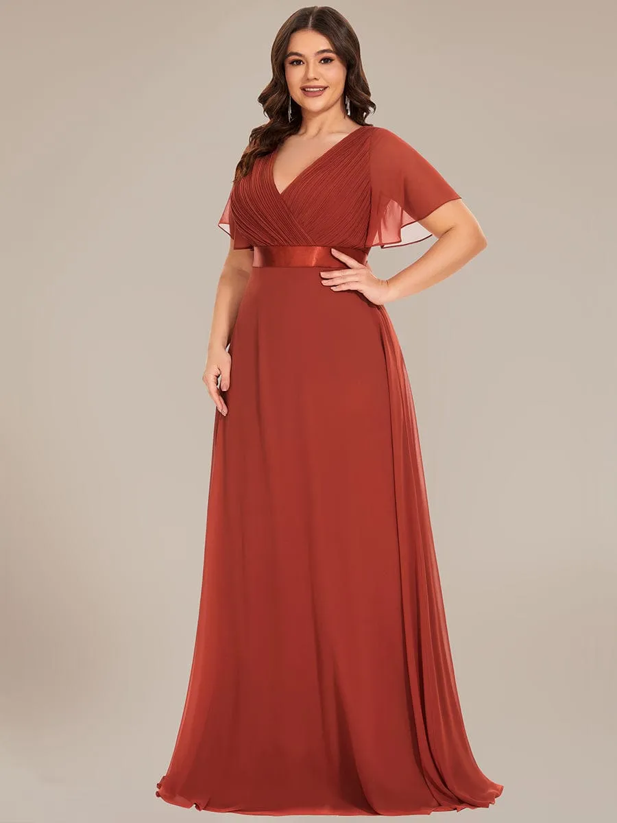 Monica | Plus Size Simple Empire Waist Flutter Sleeve Evening Dress