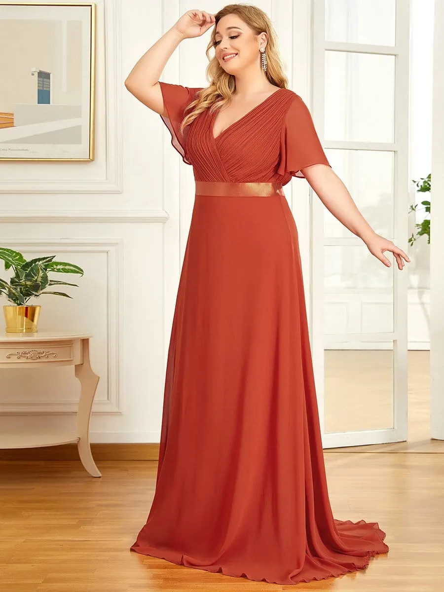 Monica | Plus Size Simple Empire Waist Flutter Sleeve Evening Dress