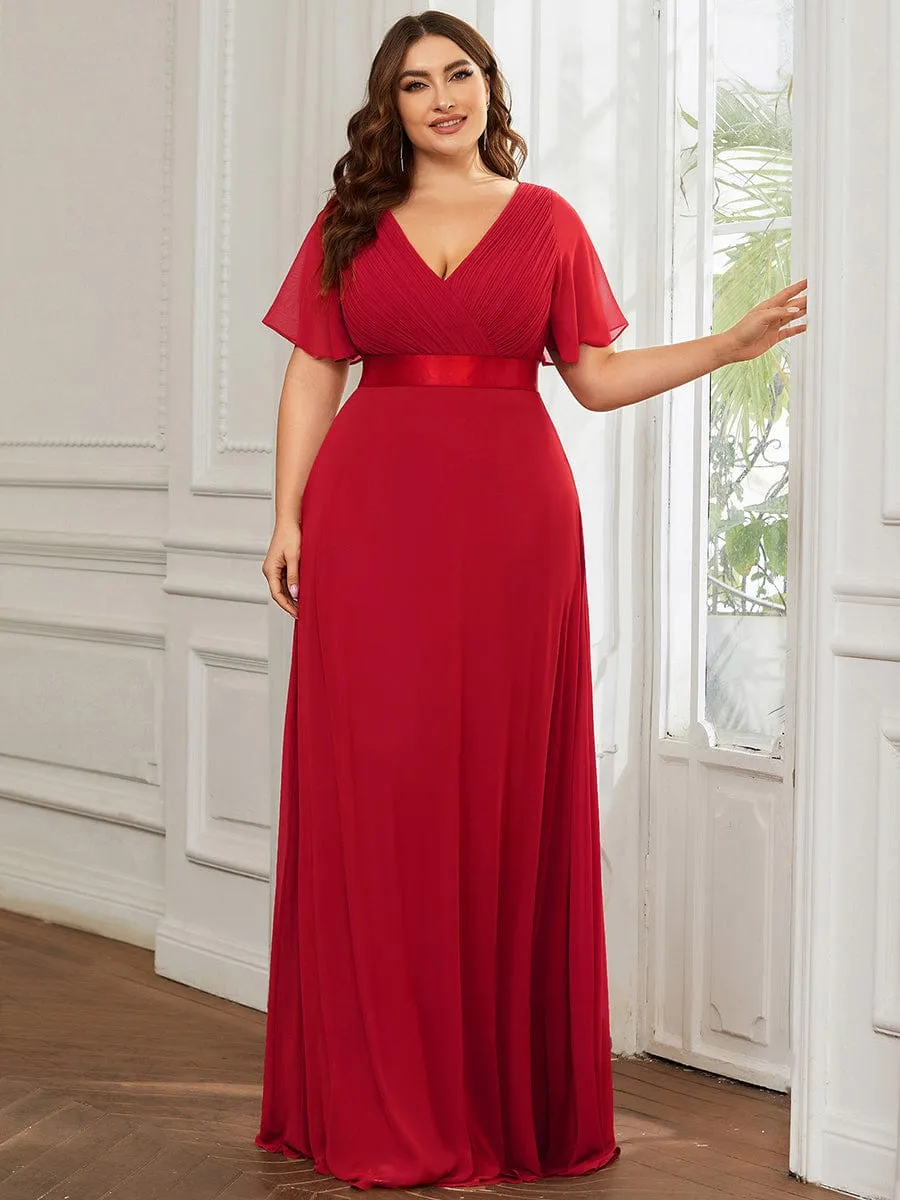 Monica | Plus Size Simple Empire Waist Flutter Sleeve Evening Dress