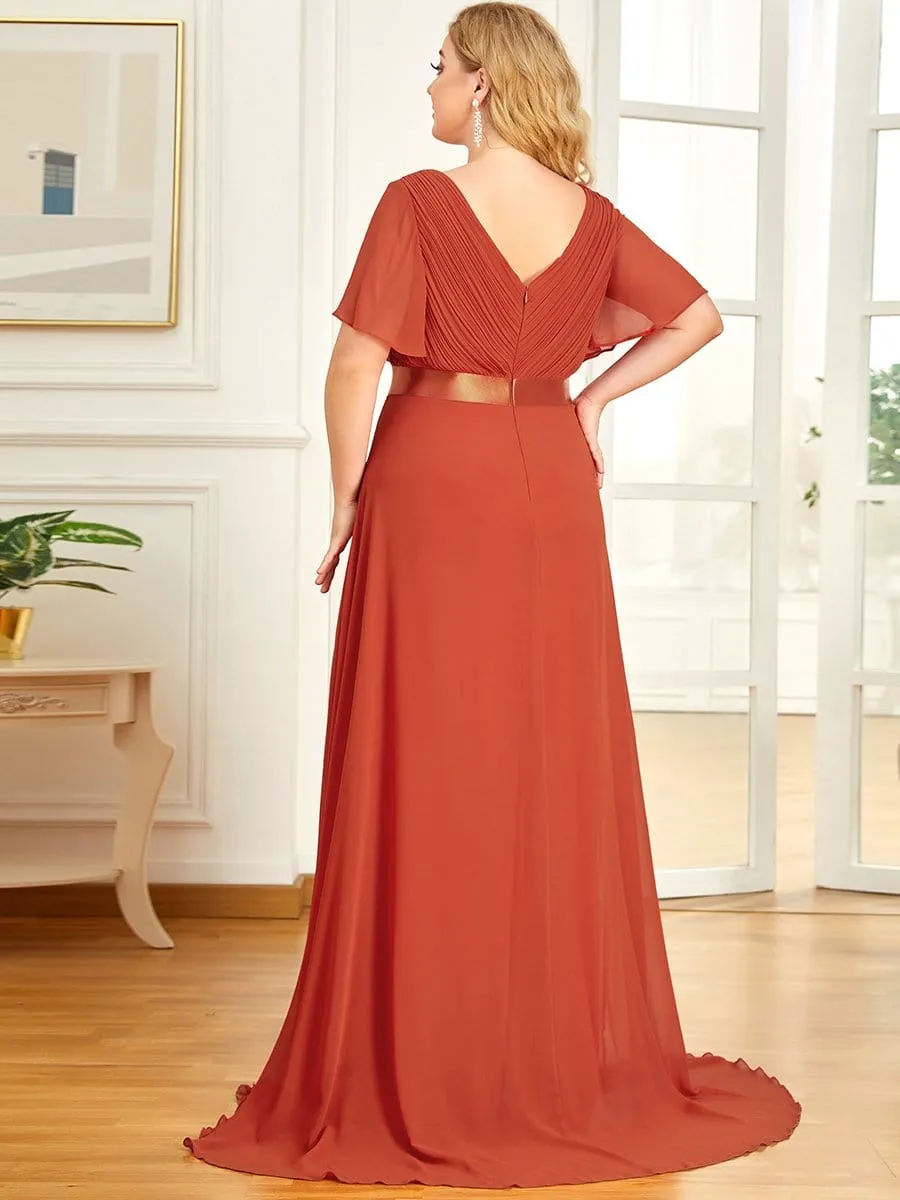 Monica | Plus Size Simple Empire Waist Flutter Sleeve Evening Dress