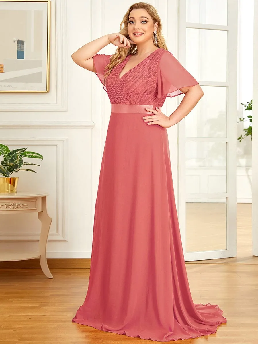 Monica | Plus Size Simple Empire Waist Flutter Sleeve Evening Dress