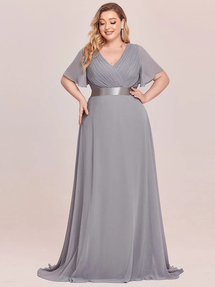 Monica | Plus Size Simple Empire Waist Flutter Sleeve Evening Dress